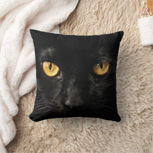 Coussin Tête de Chat Noir aux Yeux d'Or