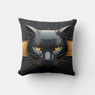 Coussin Tête de chat noir avec design à gouttes d'or 🐈