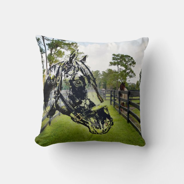 Coussin tête de cheval au-dessus de cheval à la barrière (Recto)