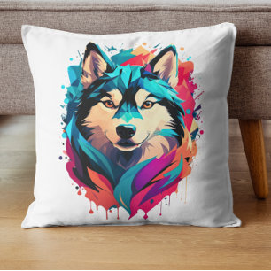 Coussin Tête de Chien Husky coloré Vibrant Husky Amateurs