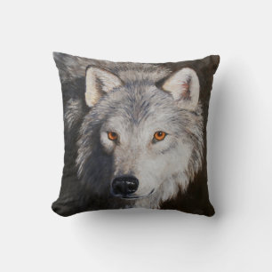 Coussin Tête de loup de bois gris