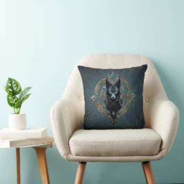 Coussin Tête de loups noirs aux yeux bleus perçant