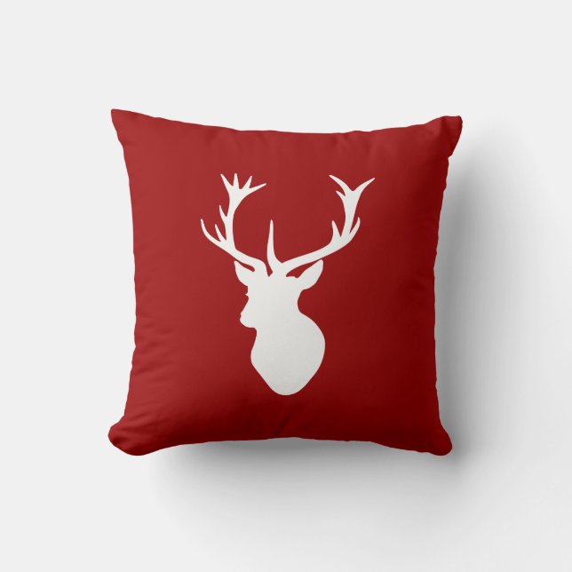 Coussin Tête de mâle de cerfs communs de Noël rouge et (Recto)
