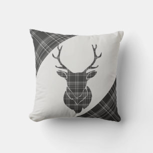 Coussin Tête de tasse et Motif de tartan gris