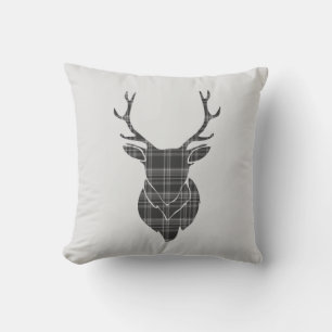 Coussin Tête de tasse et Motif de tartan gris