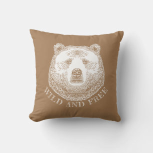 Coussin Tête D'Ours, Sauvage Et Libre, Illustration Dessin