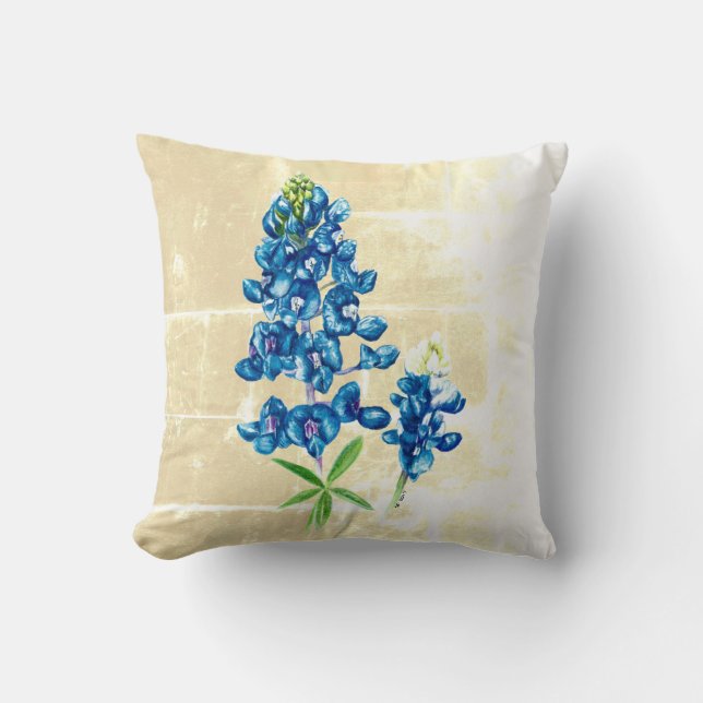Coussin Texas Bluebonnet sur le beige (Recto)
