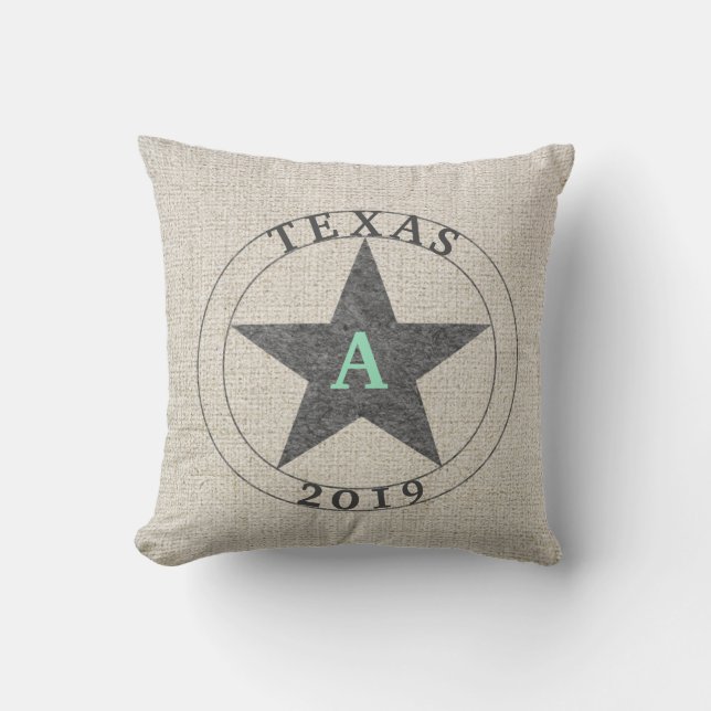 Coussin Texas Rustic Grey Off White Burlap Personnalisé (Recto)