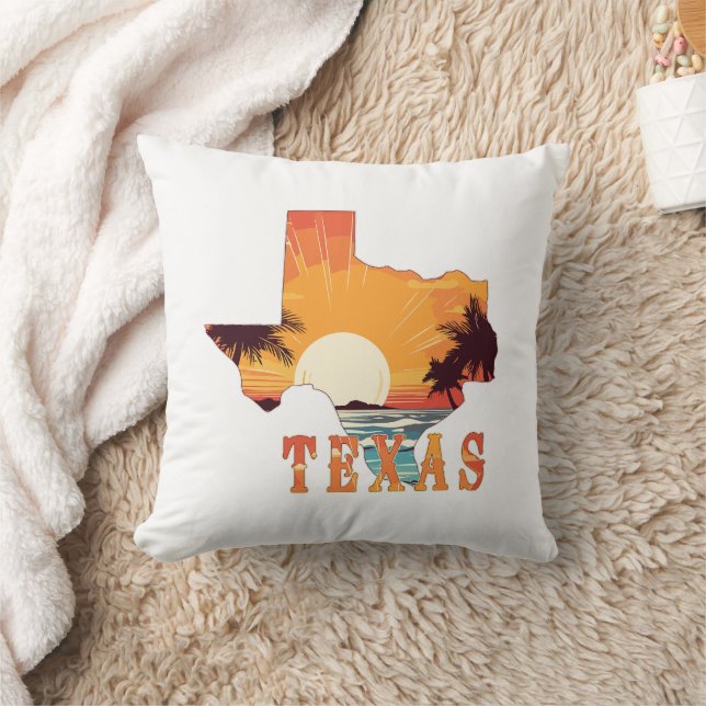 Coussin Texas State Outline Beach Sunset (Couverture)