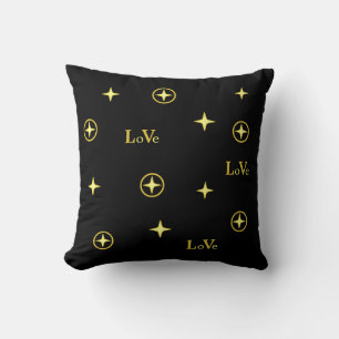 Coussin Texte Amour Doré et Étoiles sur Fond Noir