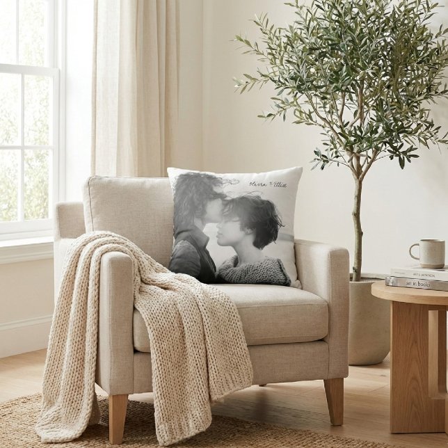 Coussin Texte de l'anniversaire de l'élégant script photo  (Créateur téléchargé)