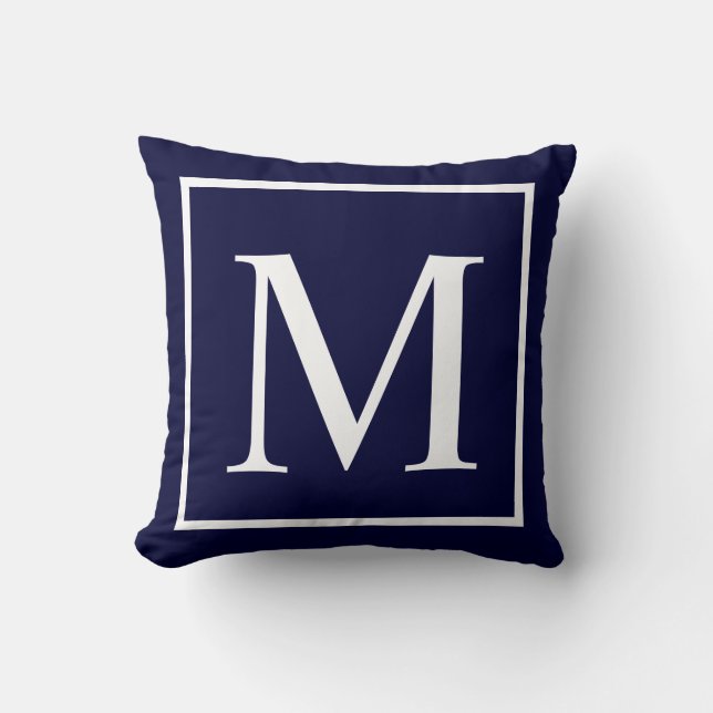 Coussin Texte de monogramme de personnaliser sur le bleu (Recto)