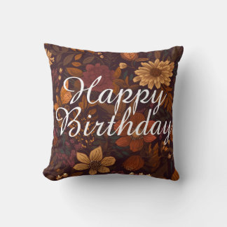 Coussin Texte personnalisé Beauté florale d'automne brun s