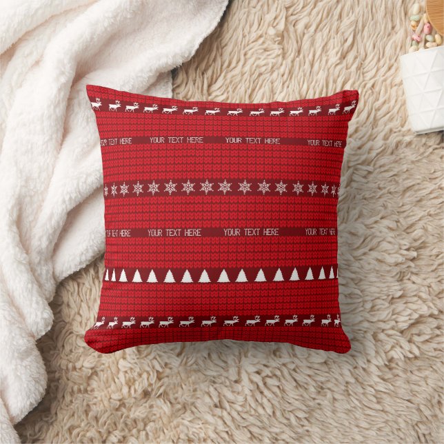 Coussin Texte personnalisé de Noël Rouge Blanc Manipulé (Couverture)