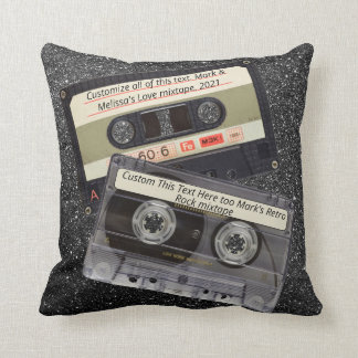 Coussin Texte personnalisé | Retro Love Music Cassette Mix