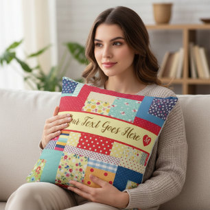 Coussin Texte personnalisé Saint-Valentin   Patchwork colo