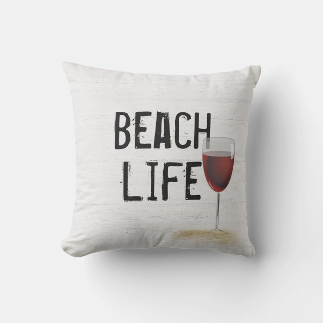 Coussin Texte sur la vie sur la plage sur le bois blanchi (Recto)