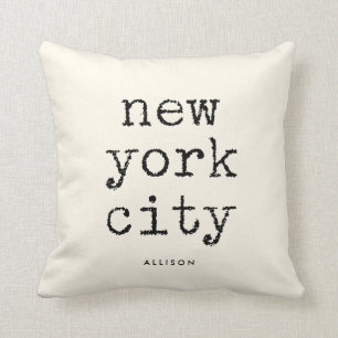 Coussin Texte vintage de machine à écrire de New York City