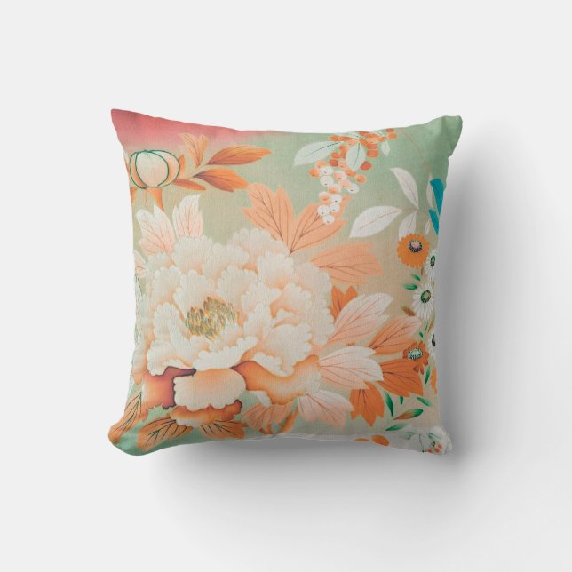 Coussin Textile japonais vintage, Floral (Recto)