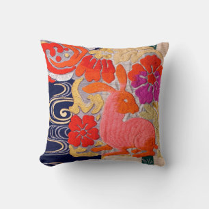 Coussin Textile japonais vintage, Motif lapin