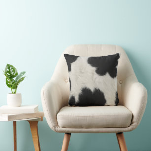 Coussin texture de cuir de vache noir blanc poil peau anim