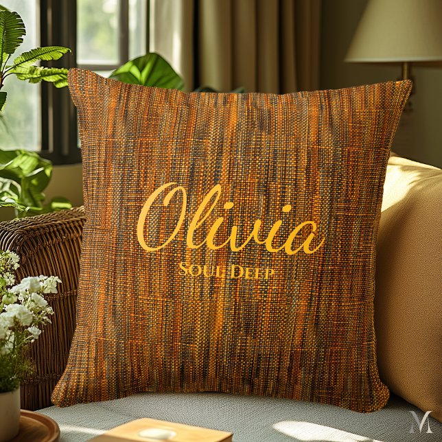 Coussin Texture de Denim orange rustique | Décor personnal (Créateur téléchargé)