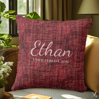 Coussin Texture de denim rouge de Bourgogne | Maison rusti
