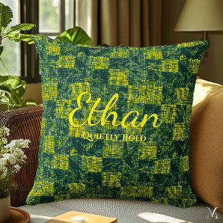 Coussin Texture de denim vert et jaune | Bold Custom Home