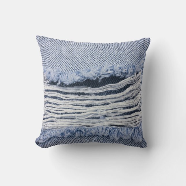 Coussin Texture de jean bleu clair torn (Recto)