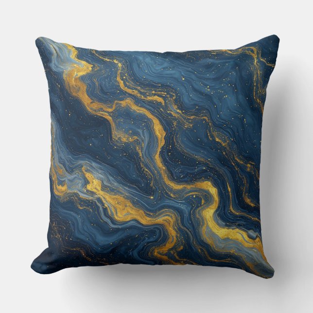 Coussin Texture de marbre bleu et or abstrait (Recto)