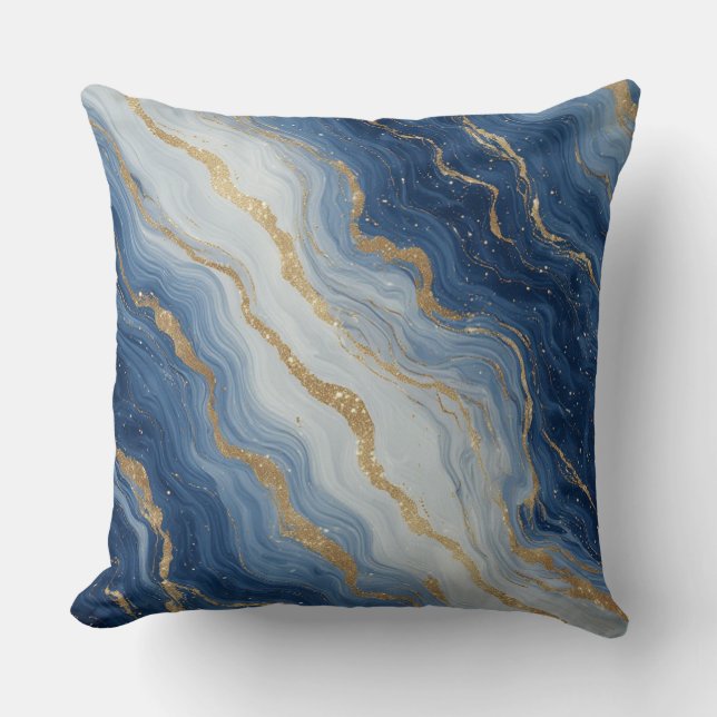 Coussin Texture de marbre bleu et or abstrait (Recto)
