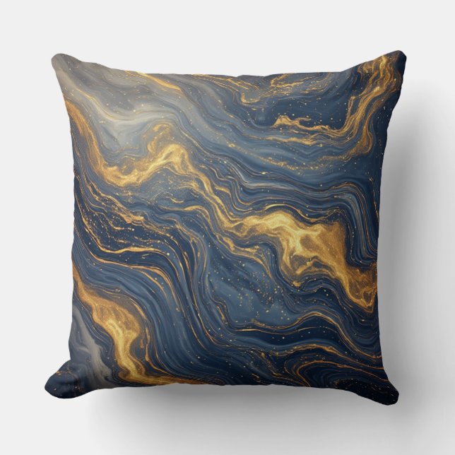 Coussin Texture de marbre bleu et or abstrait (Recto)