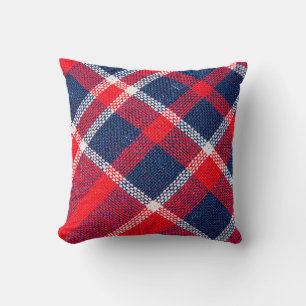 Coussin Texture de rouge et bleu a tissu à damiers laine