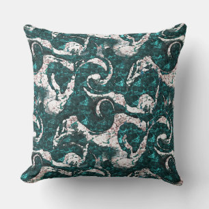 Coussin Texture des taches blanches mélangées en aquamarin