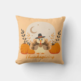 Coussin Thanksgiving Cute Orange Turkey Pumpkin
