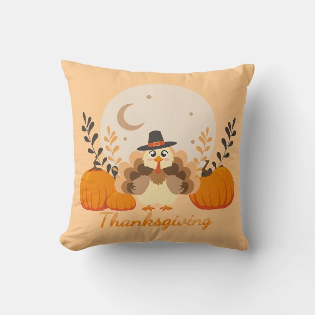 Coussin Thanksgiving Cute Orange Turkey Pumpkin  (Recto)