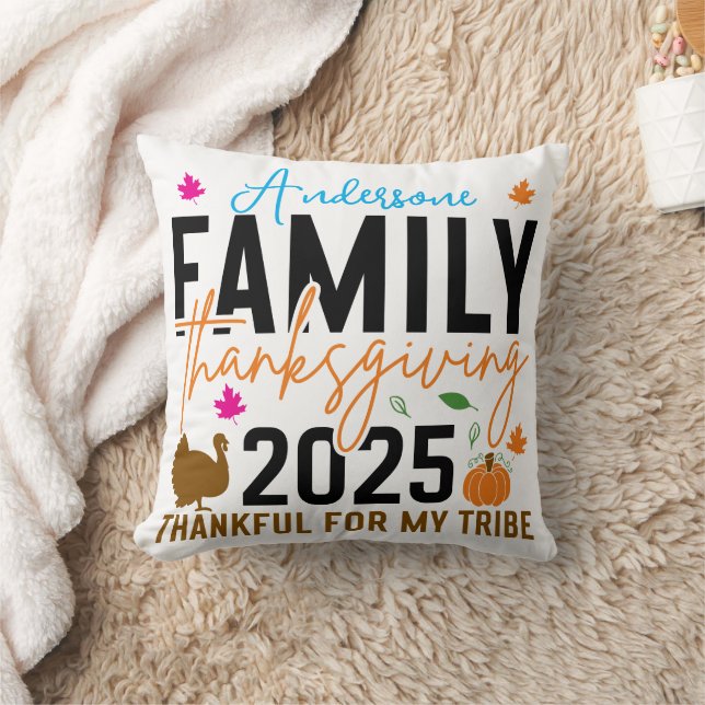 Coussin Thanksgiving familial 2025 | Turquie modifiable (Couverture)