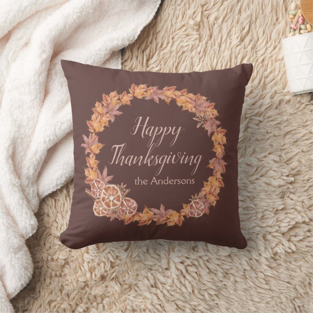 Coussin Thanksgiving personnalisé | Feuilles de chute d'aq (Couverture)