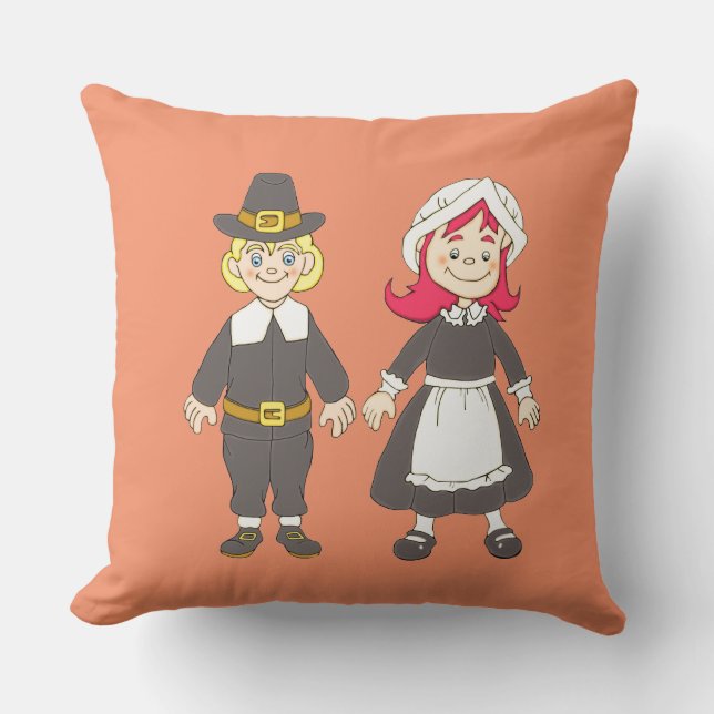 Coussin Thanksgiving Pilgrim Garçon Et Fille (Recto)