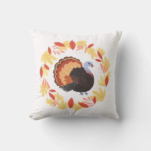 Coussin Thanksgiving Turquie and Fall Leaves (Recto)