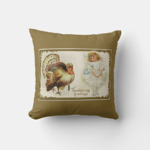 Coussin Thanksgiving Turquie et petite fille réversible