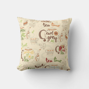 Coussin Thé, biscuits et croquis de l'heure du gâteau
