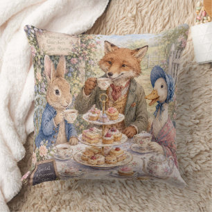 Coussin Thé de l'après-midi classique lapin canard renard