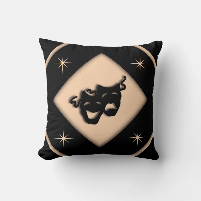 Coussin Théâtre grec Masques noir et étoile de pêche (Recto)