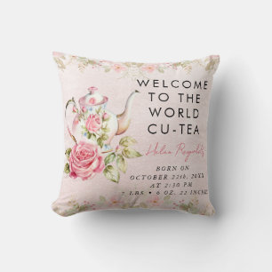 Coussin Théière souvenir statistiques de naissance Bébé Fi