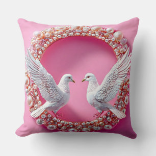 Coussin Thème d'amour romantique de colombes de mariage