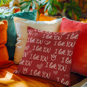 Coussin Thème de la Saint-Valentin Rouge Blanc Je t'aime M