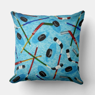 Coussin Thème du hockey sur glace bleu