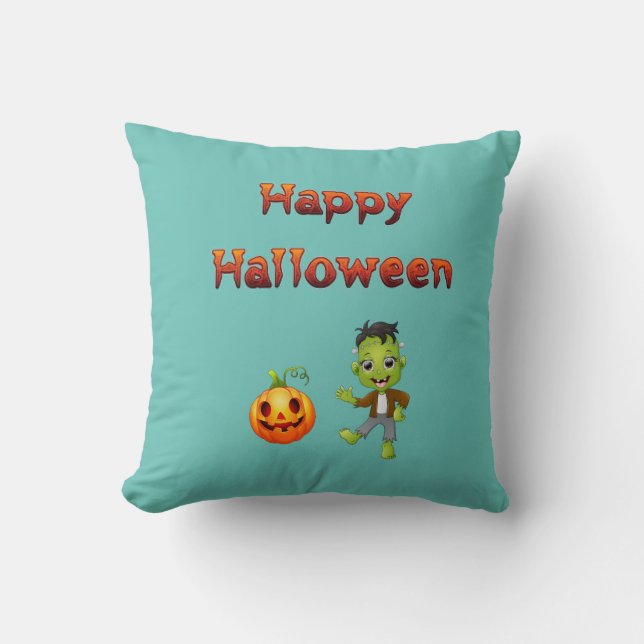Coussin Thème Halloween du petit Frankenstein. (Recto)