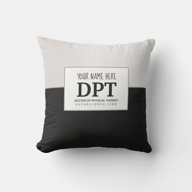 Coussin Thérapeute physique DPT Customisé Argent et Noir (Recto)